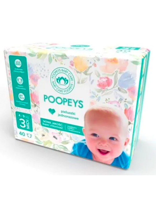 Подгузники Poopeys 3 Midi 40 шт. (4-9 кг.), Польша