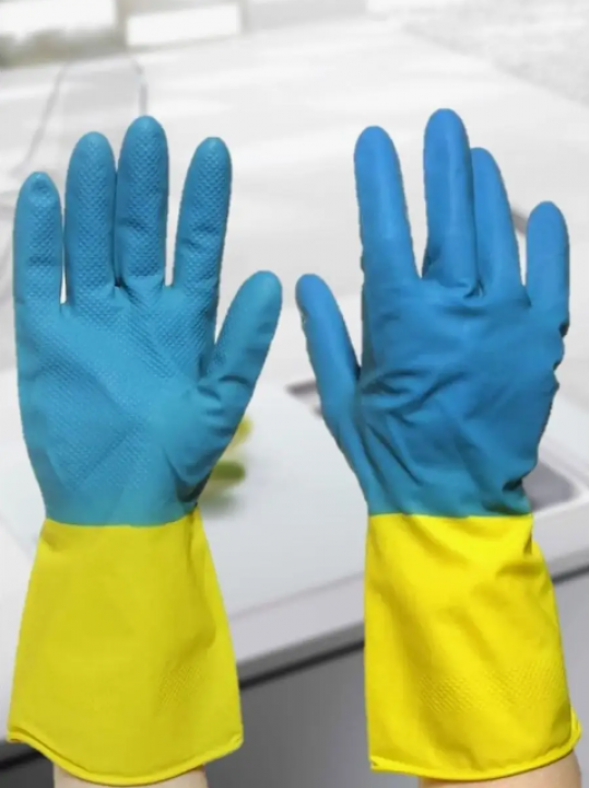 Перчатки хозяйственные латексные размер L, БИКОЛОР, синий+ желтый, (5 пар/уп), Komfi
