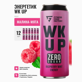 Энергетический напиток БЕЗ САХАРА WK UP вкус: МАЛИНА-МЯТА, 12 шт