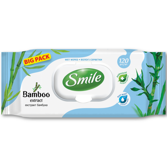 Влажные салфетки «Smile» с экстрактом бамбука, 120 шт