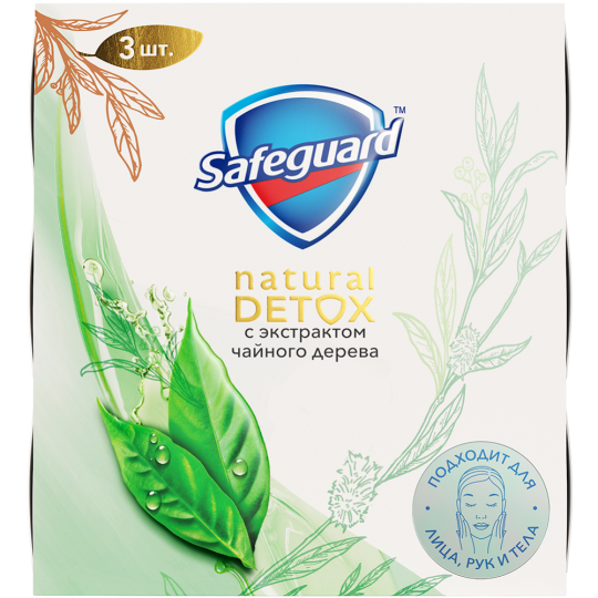 Мыло «Safeguard» Natural Detox, чайное дерево, 3 шт