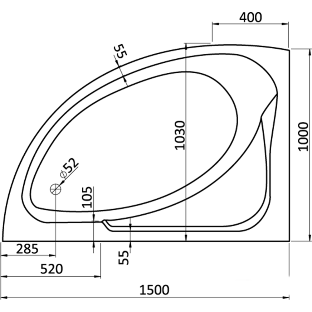 Ванна «Santek» Гоа, 1.WH11.2.033, левая, 150х100 см