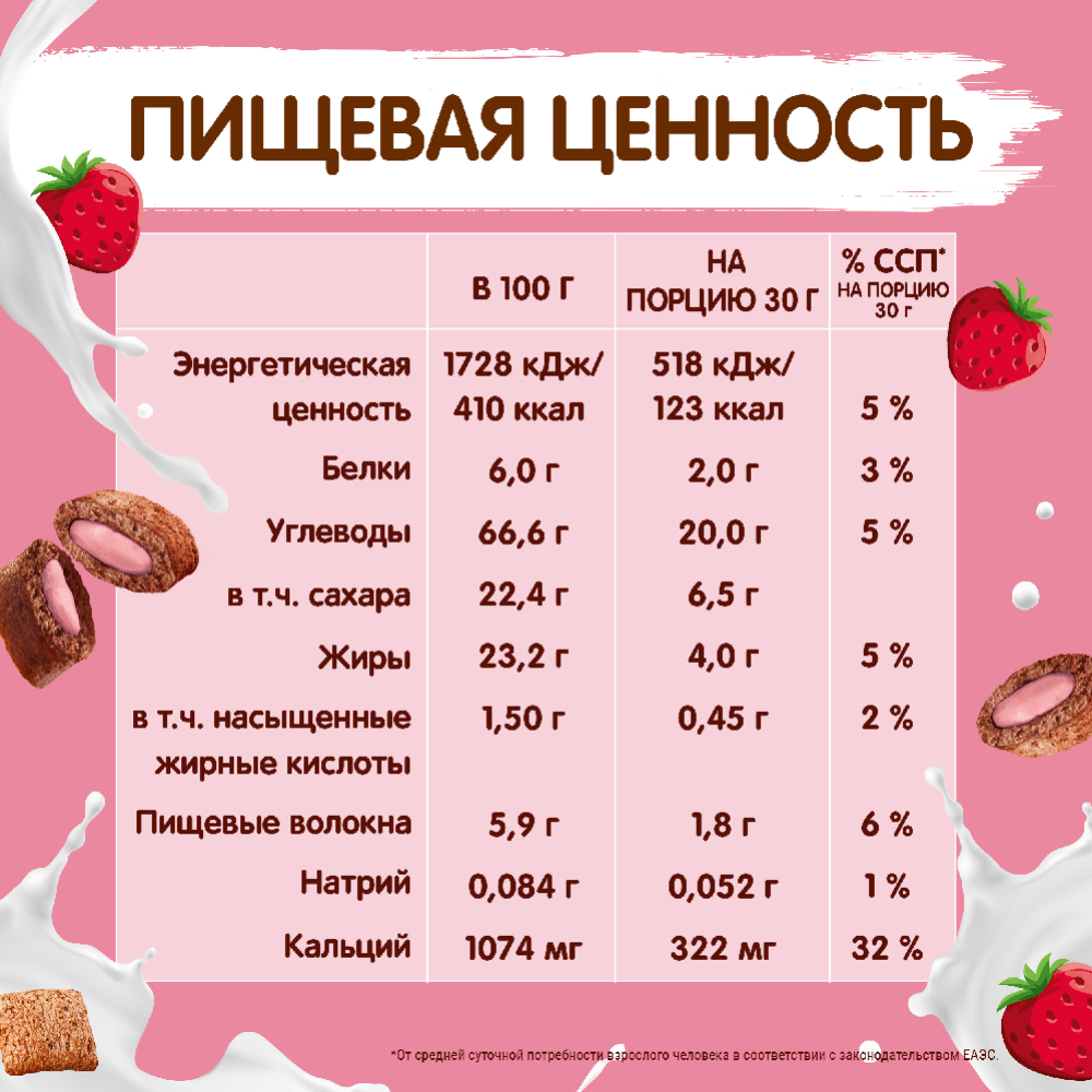 Злаковые подушечки «Хрутка» клубника, обогащенные кальцием, 220 г #4