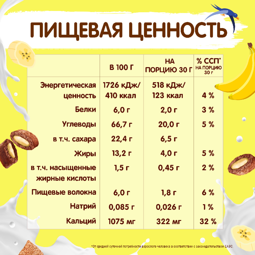 Злаковые подушечки «Хрутка» банан, обогащенные кальцием, 220 г #4