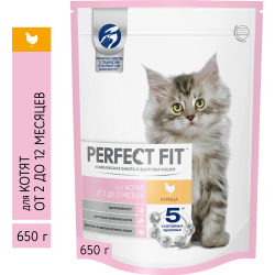 Корм для котят «Perfect Fit» до 12 ме­ся­цев, с ку­ри­цей, 650 г