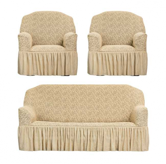 Комплект чехлов  на 3 местный диван и 2 кресла. Коллекция " Венеция" , бежевый