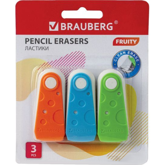 Набор ластиков «Brauberg» Fruity, 229563, белый, 57х24х15 мм, 3 шт