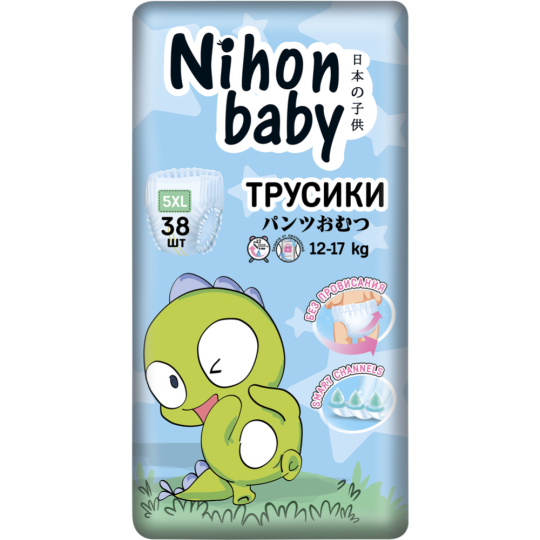 Подгузники-трусики детские «Nihon baby» размер 5XL, 12-17 кг, 38 шт