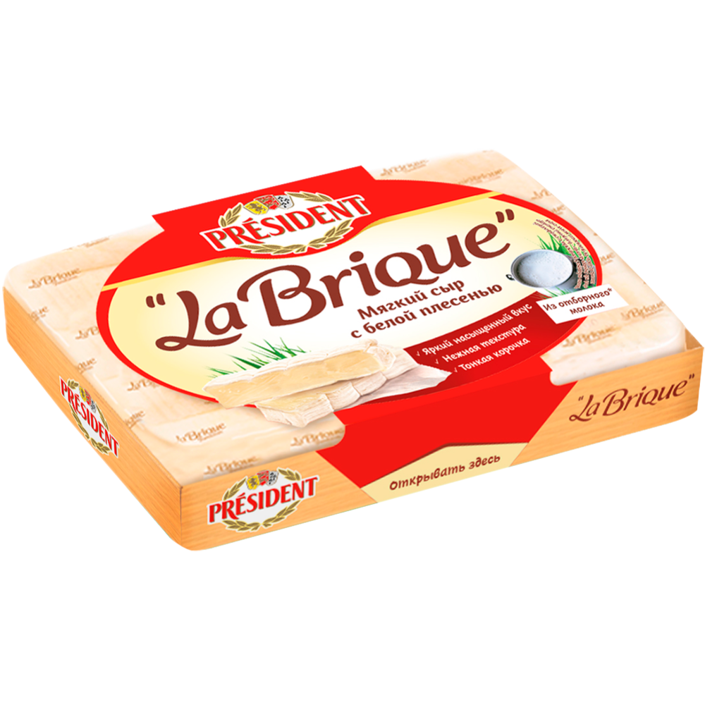 Сыр с плесенью «President» La Brique, 45%, 200 г #0