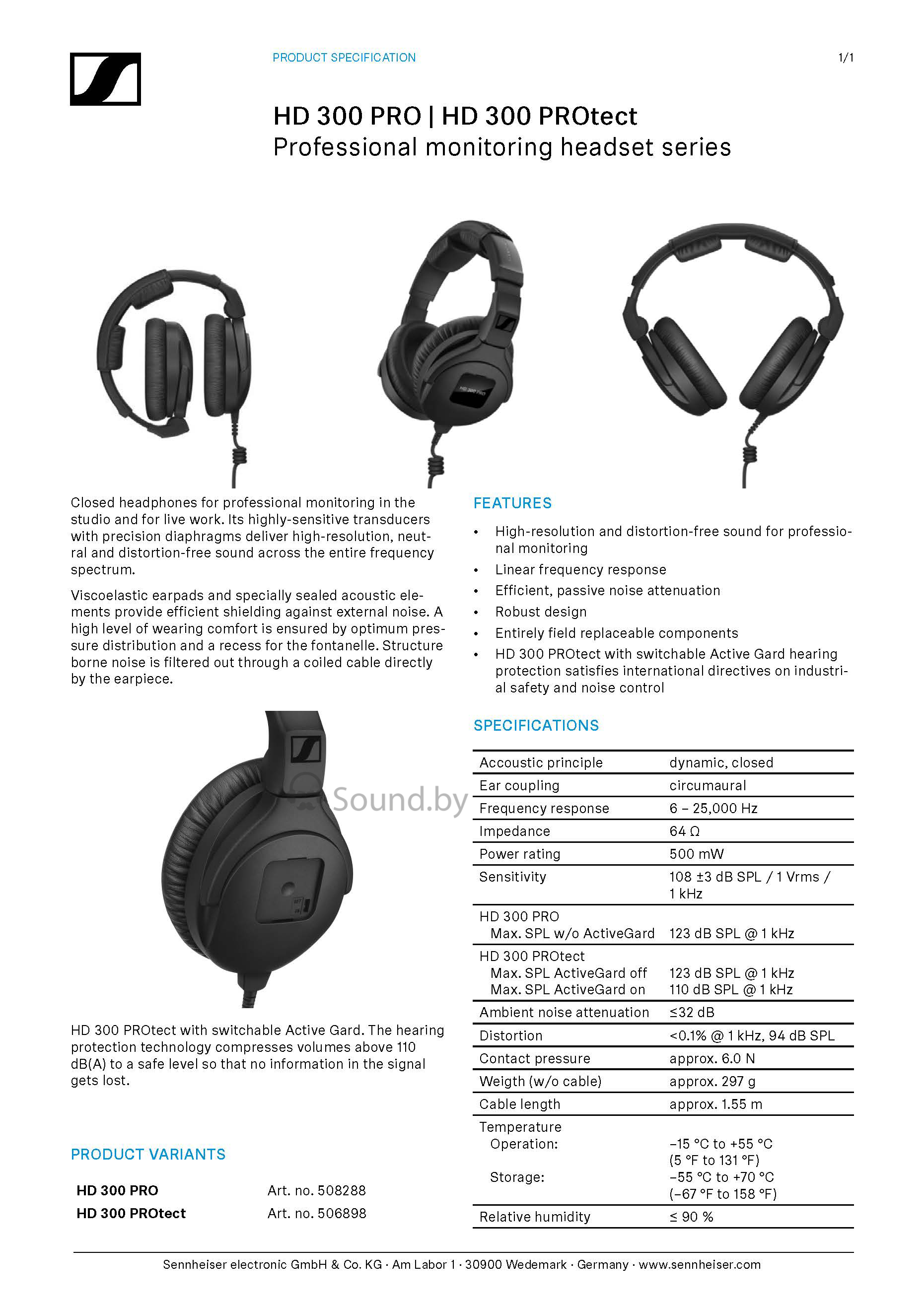 Наушники Sennheiser HD 300 PROtect