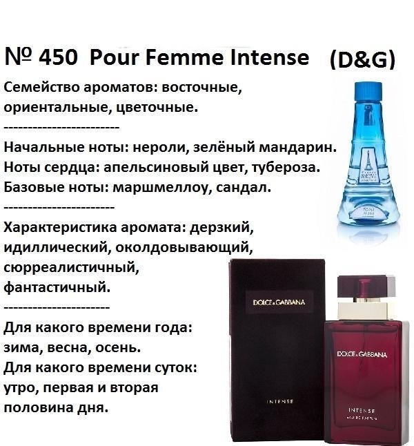 Духи Рени Reni 450 Аромат направления Pour Femme Intense (D&G) - 100 мл