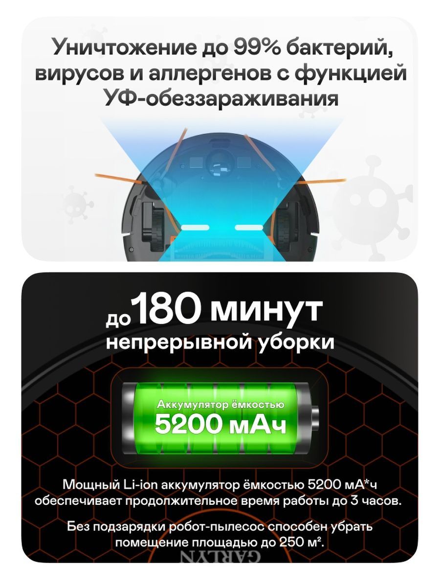 Робот пылесос с влажной и сухой уборкой GARLYNSR-800 Pro Max