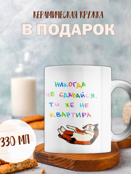 Кружка с принтом. Никогда не сдавайся.