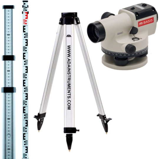 Комплект «ADA instruments» Нивелир оптический Basis + рейка нивелирная телескопическая STAFF 3 + штатив алюминиевый на винтах Light S, A00117_К