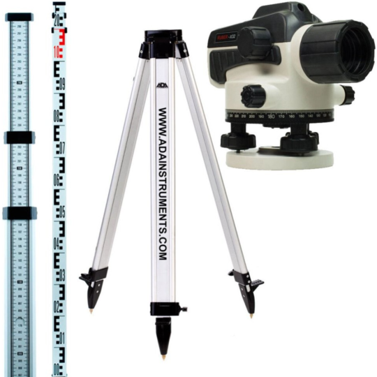 Комплект «ADA instruments» Нивелир оптический Ruber 32 + рейка нивелирная телескопическая STAFF 3 + штатив алюминиевый на винтах Light S, A00121 К