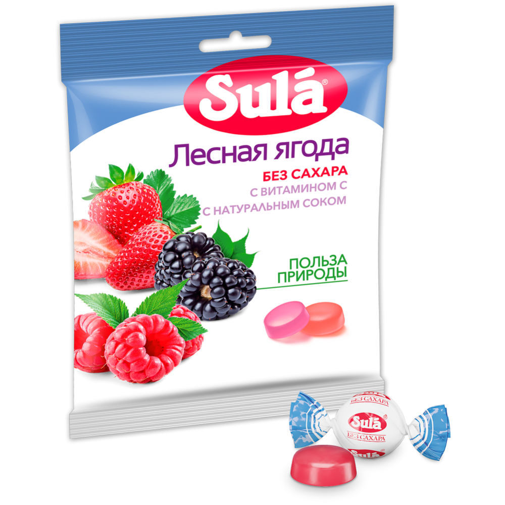 Карамель леденцовая «Sula» без сахара, лесная ягода, 60 г