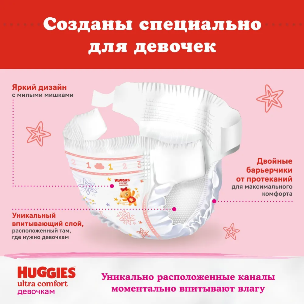 Подгузники «Huggies» Ultra Comfort, для девочек, размер 4, 8-14 кг, 80 шт