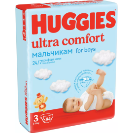 Подгузники «Huggies» Ultra Comfort, для мальчиков, размер 3, 5-9 кг, 94 шт