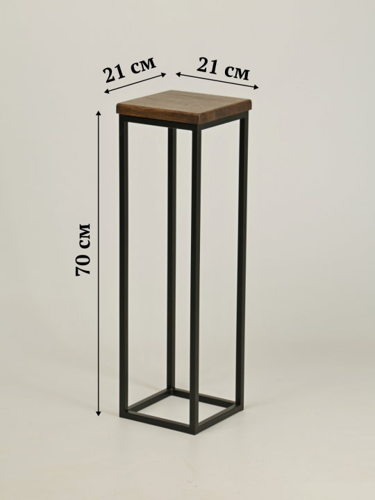 Подставка, стойка для цветов напольная металлическая лофт, массив дуба, H70см, мореный/черный, STAL-MASSIV
