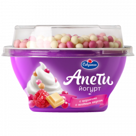 Йогурт «Са­вуш­кин» Апети, плом­бир, ри­со­вые шарики ягод­ные, 5%, 105 г