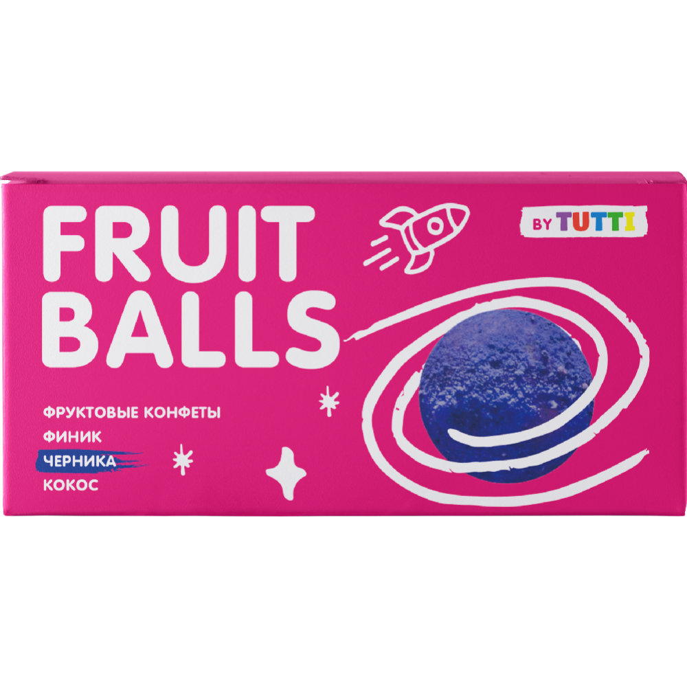 Кон­фе­ты фрук­то­вые «Tutti» Fruit Balls, финик, кокос и че­рин­ка, 76 г