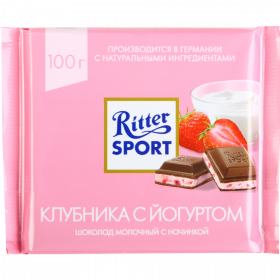 Шо­ко­лад «Ritter Sport» мо­лоч­ный с клуб­нич­но-йо­гур­то­вой на­чин­кой, 100г