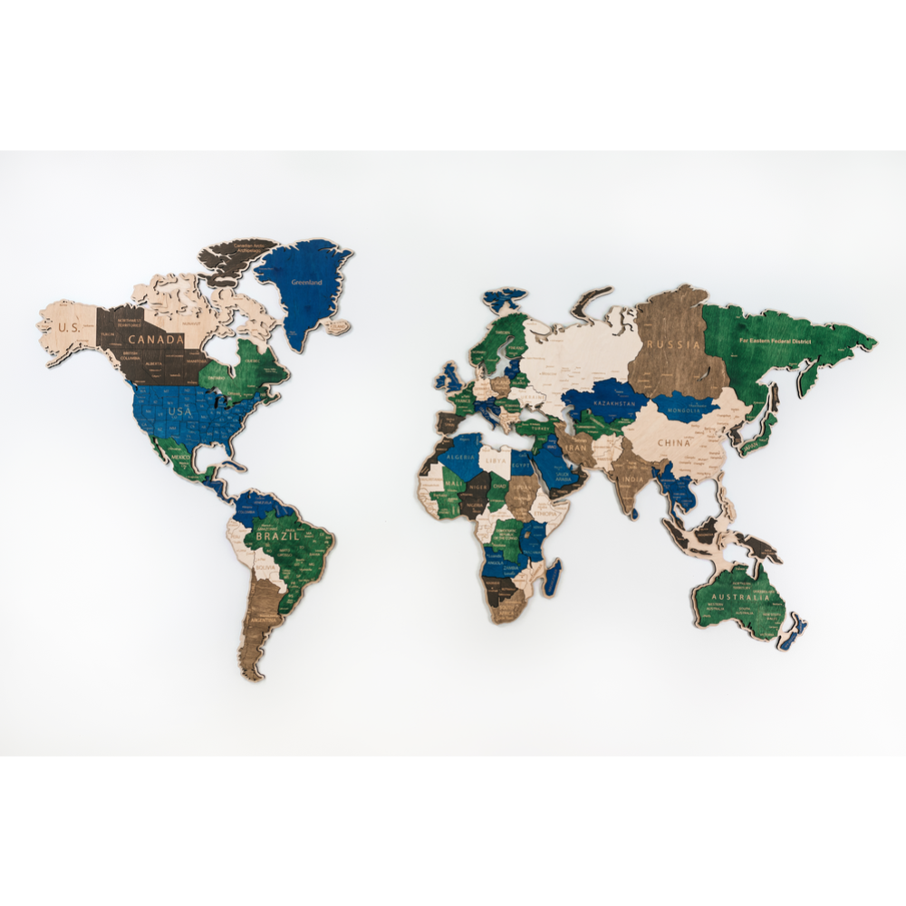 Декор на стену «Woodary» Карта мира на английском языке, 3191, многоуровневый, XL, цветной, 72х130 см