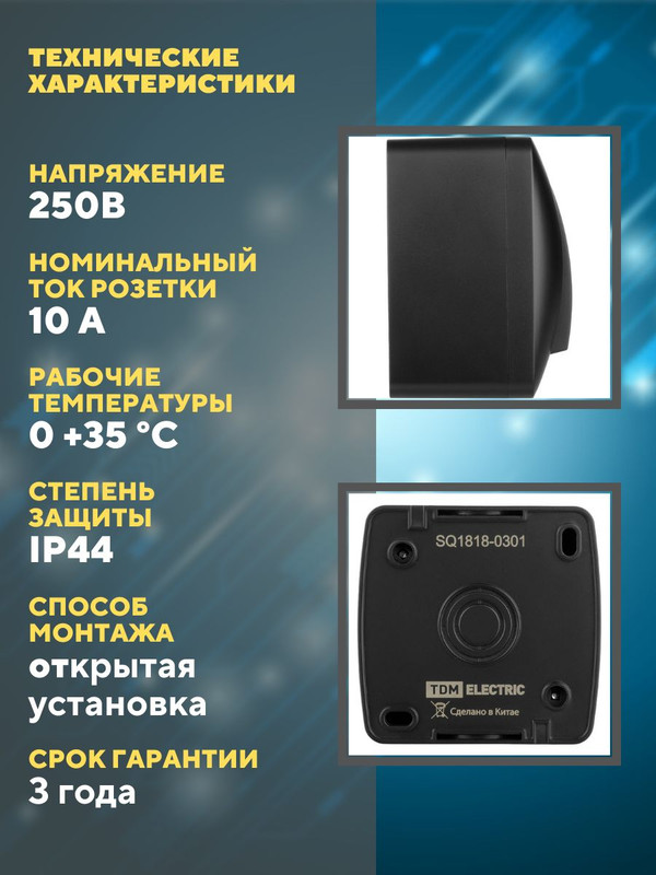 Выключатель 1-кл. (2шт) открытой установки IP44 10А графит "Селигер" TDM SQ1818-0301(2)