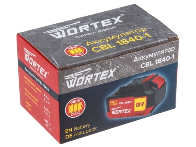 Аккумулятор WORTEX CBL 1840-1 (18.0 В, 4.0 А*ч, индикатор заряда, обрезиненный корпус) Артикул: 0329187