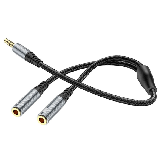 Кабель HOCO UPA21 AUX Jack 3.5 M - х2 Jack 3.5 F 0,25m серый