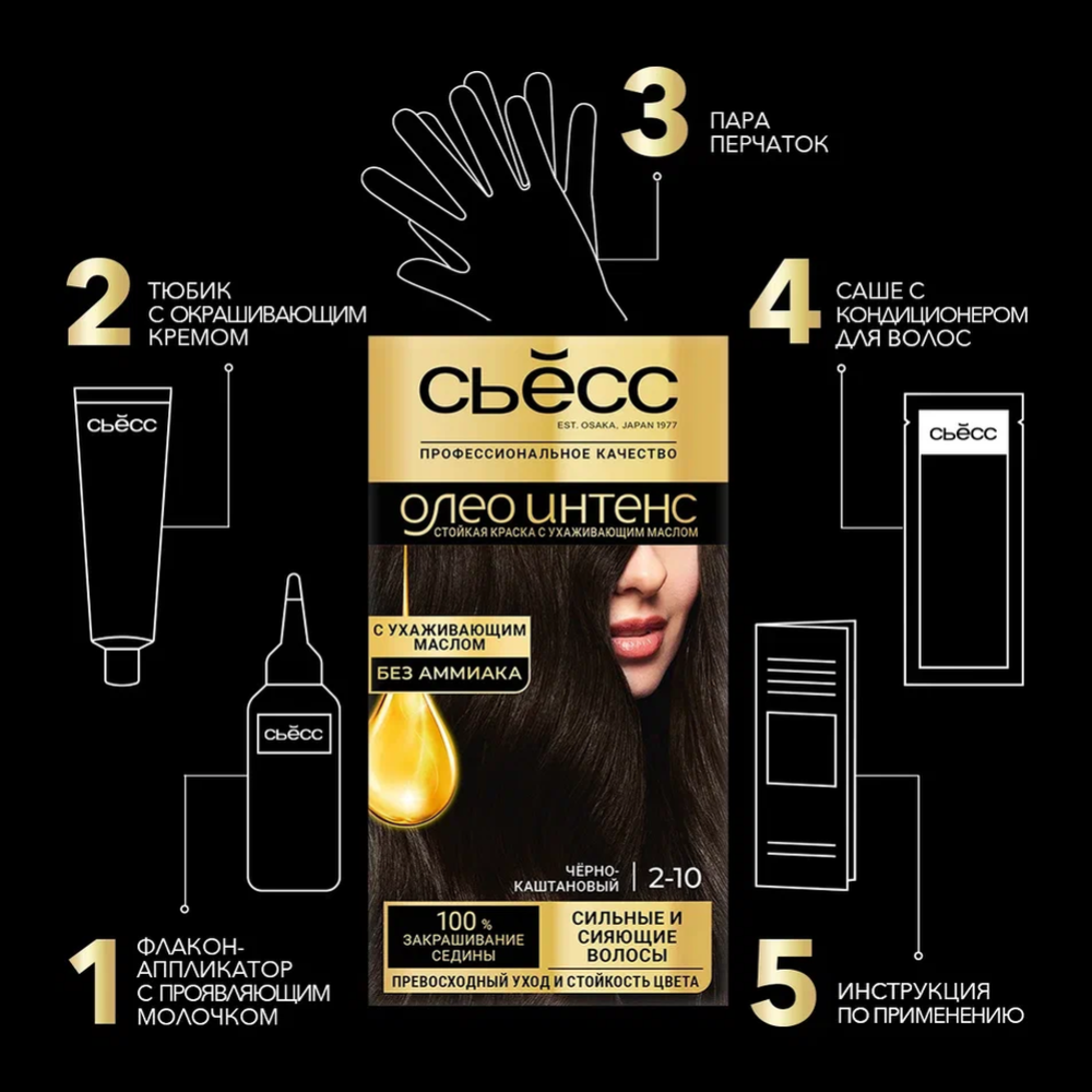 Краска для волос «Сьесc Oleo Intense» черно-каштановый, 2-10.