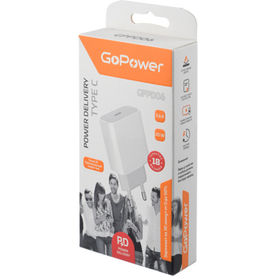 Сетевое зарядное устройство «GoPower» GPPD06, 00-00022766, белый