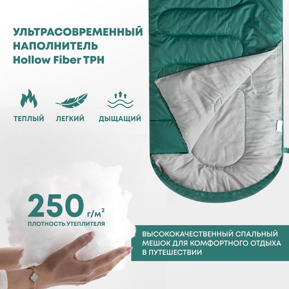 Спальный мешок RSP Sleep 250 BIG L (зелёный, 225*90см, молния слева)