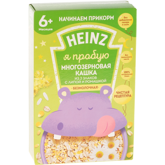 Каша безмолочная «Heinz» из 3 злаков с липой и ромашкой, 180 г