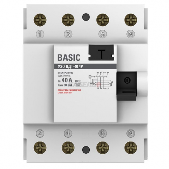 Устройство защитного отключения УЗО ВДТ-40 4P 40А/ 30мА (электронное) EKF Basic