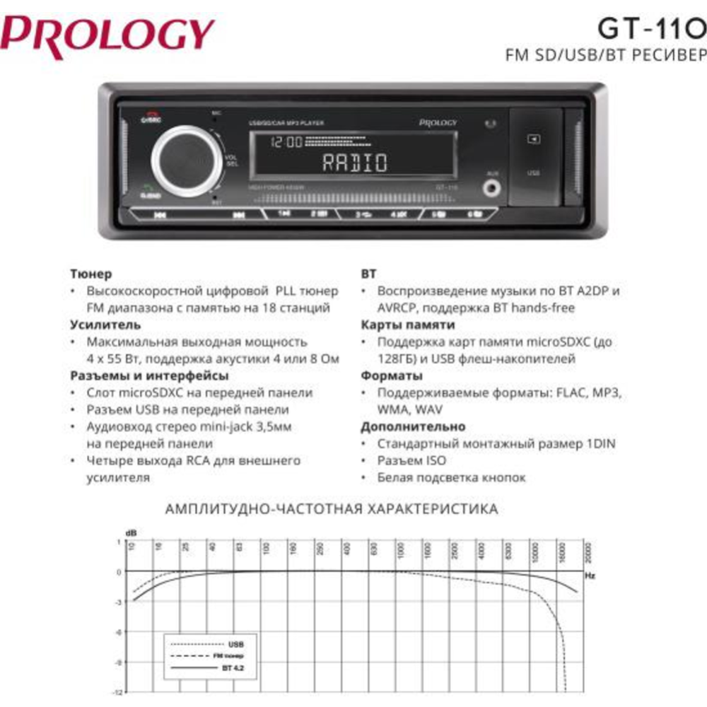 Автомагнитола «Prology» GT-110- USB/SD