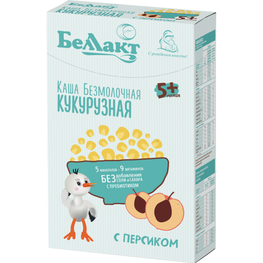 Каша сухая безмолочная «Беллакт» кукурузная с персиком, с пребиотиком, 200 г