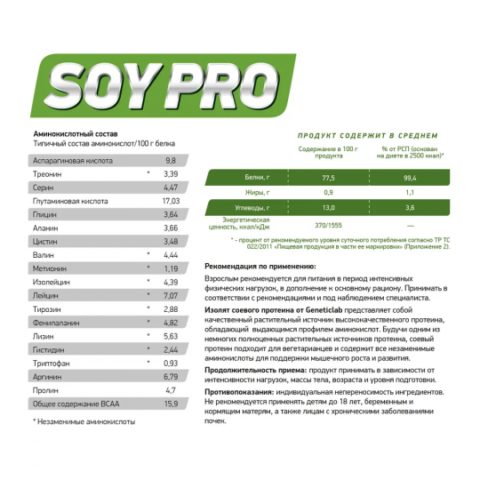 Соевый протеин Geneticlab Nutrition Soy Pro 900 гр Клубника Веганский