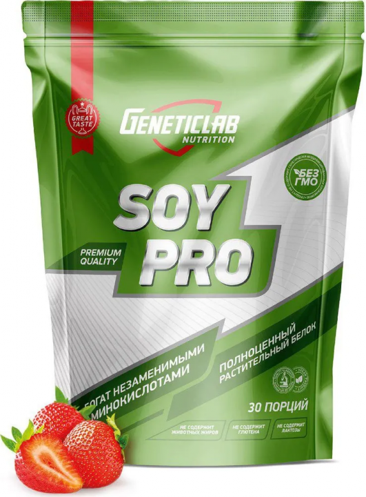 Соевый протеин Geneticlab Nutrition Soy Pro 900 гр Клубника Веганский