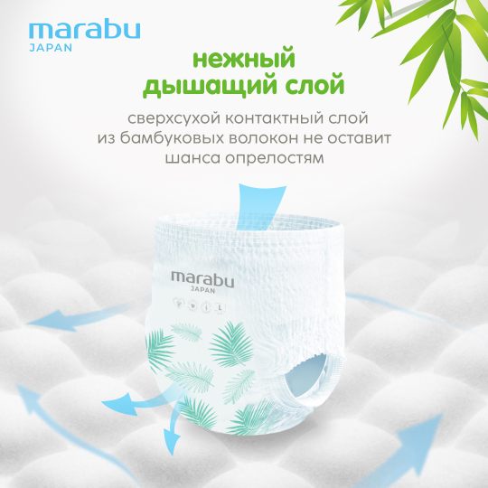 Подгузники-трусики детские Marabu Organic Bamboo, Размер М, 6-11 кг, 46 шт