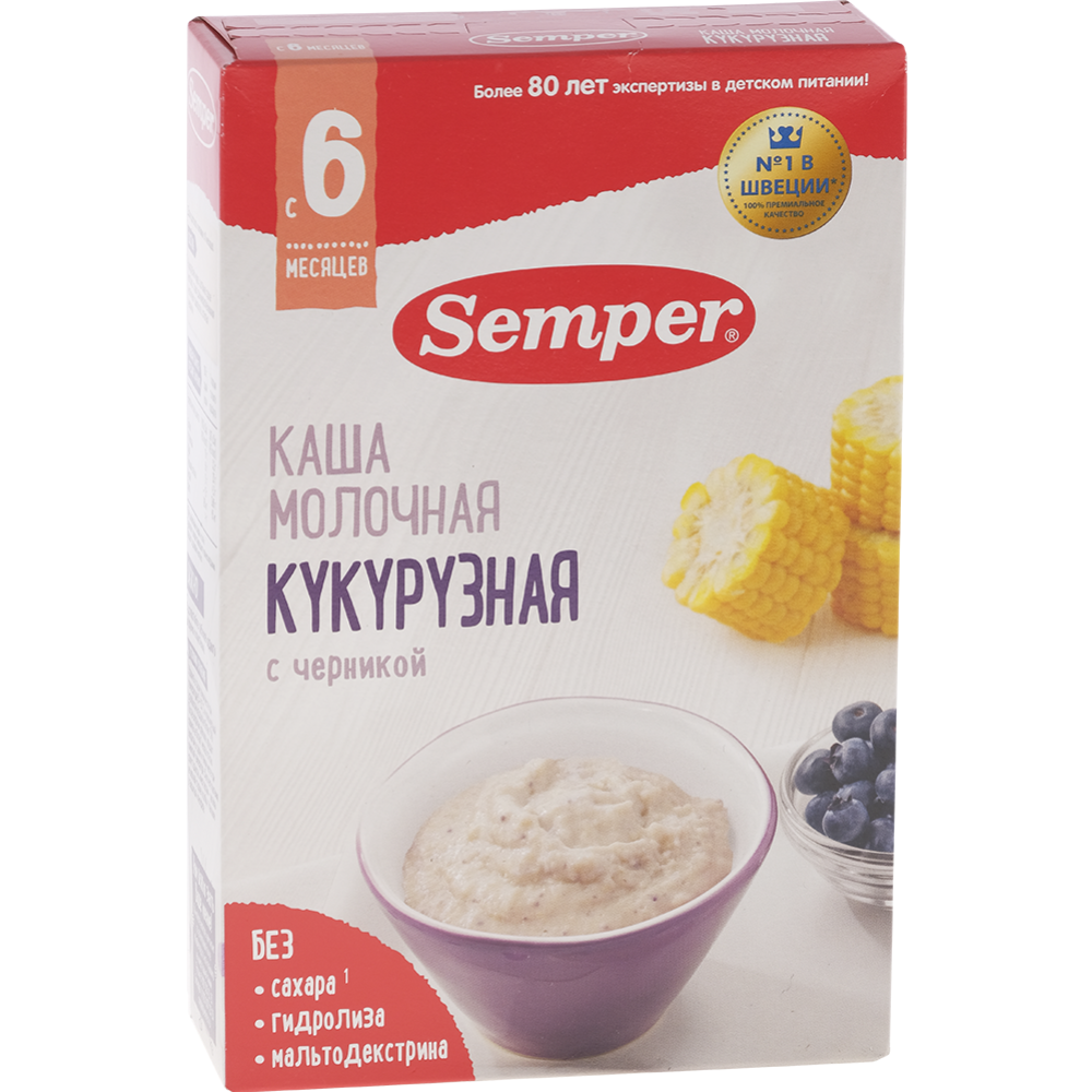 Каша молочная детская «Semper» кукурузная с черникой, 180 г