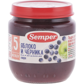 Пюре фруктовое «Semper» яблоко и черника, с 5 месяцев, 125 г