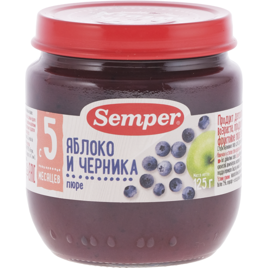 Пюре фруктовое «Semper» яблоко и черника, с 5 месяцев, 125 г