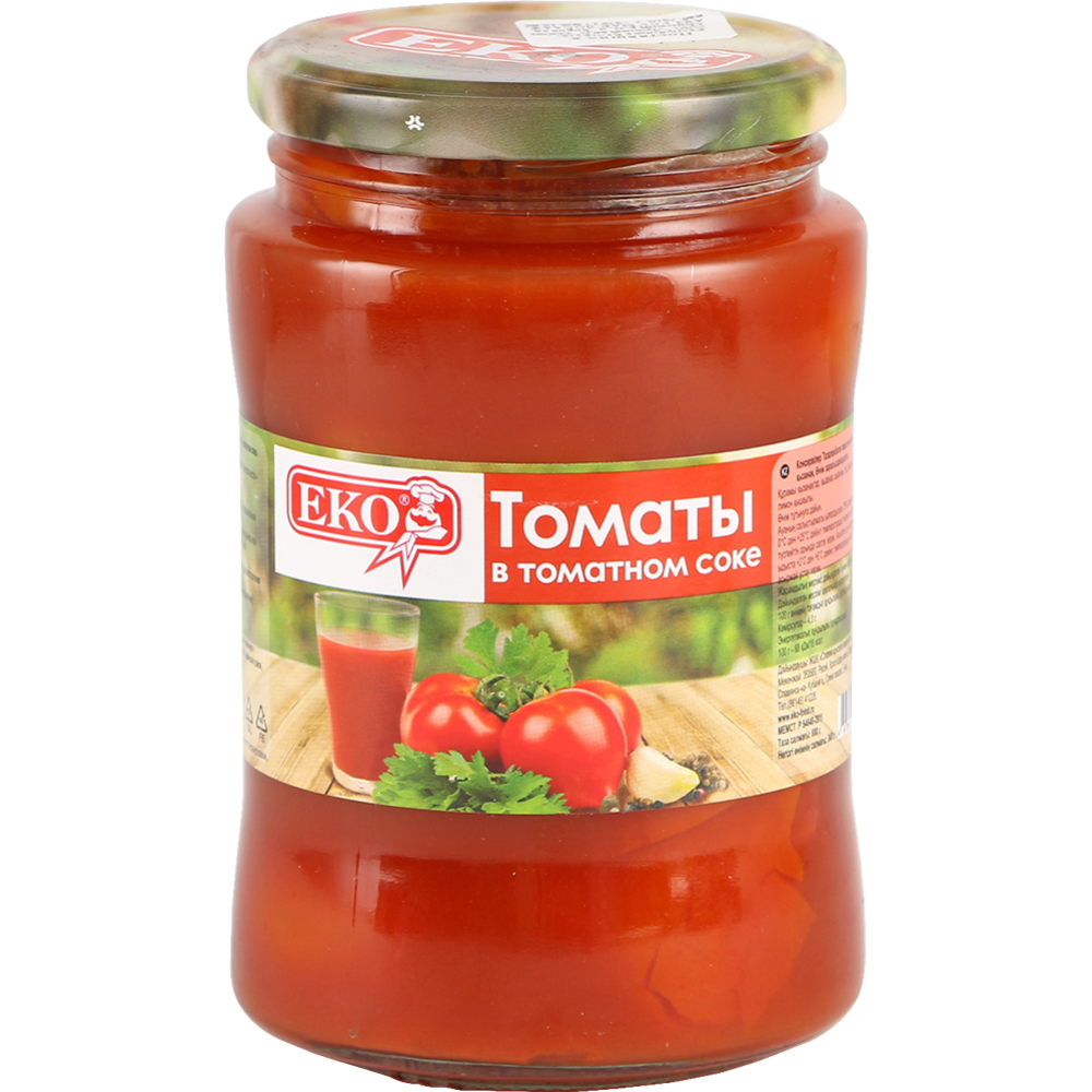 Томаты кон­сер­ви­ро­ван­ные «ЕКО» неочи­щен­ные в то­мат­ном соке, 680 г