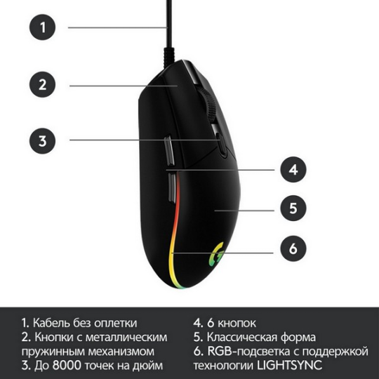 Игровая мышь Logitech G102 Lightsync (черный)