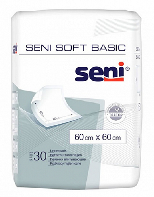 Пеленки одноразовые впитывающие Seni Basic Soft 60х60см. 30 шт. х 6 упак.