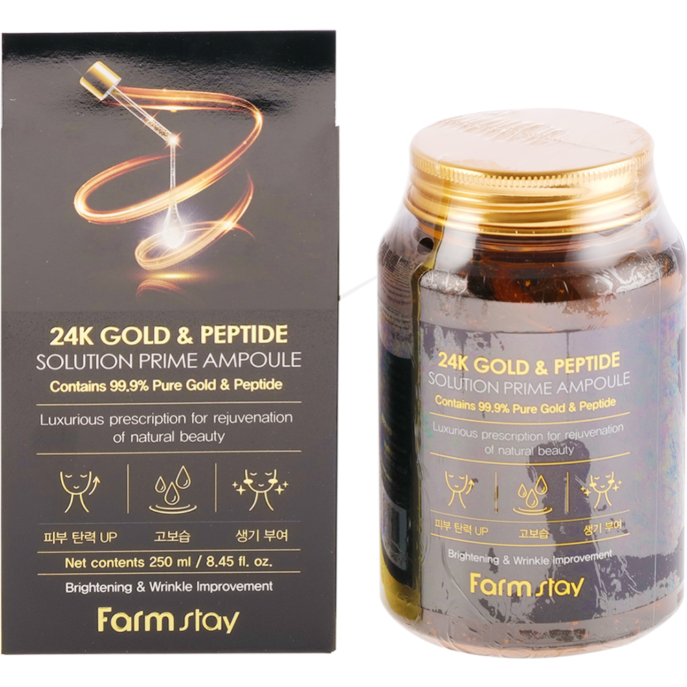 Ампульная сыворотка для лица «FarmStay» с золотом и пептидами, 250 мл