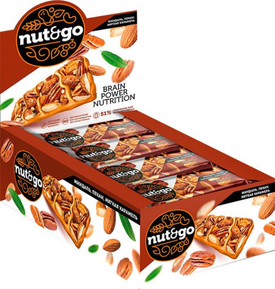 Nut&Go, батончик миндальный с пеканом, 18 шт *36 г, Россия