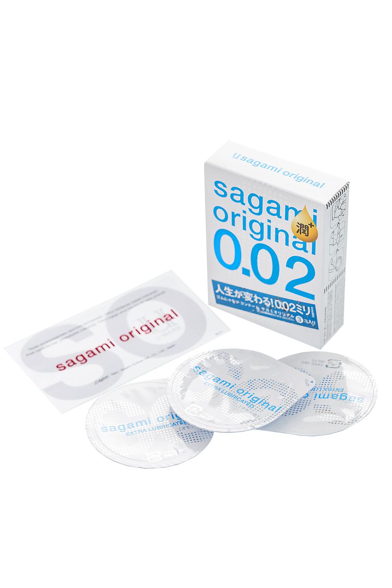 Презервативы Sagami, original 0.02, extra lub, полиуретан, 19 см, 3 шт.