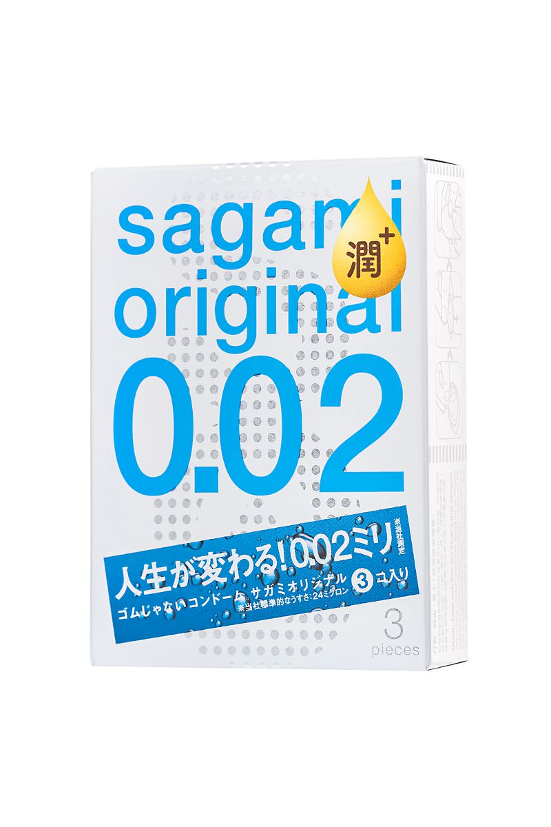 Презервативы Sagami, original 0.02, extra lub, полиуретан, 19 см, 3 шт.